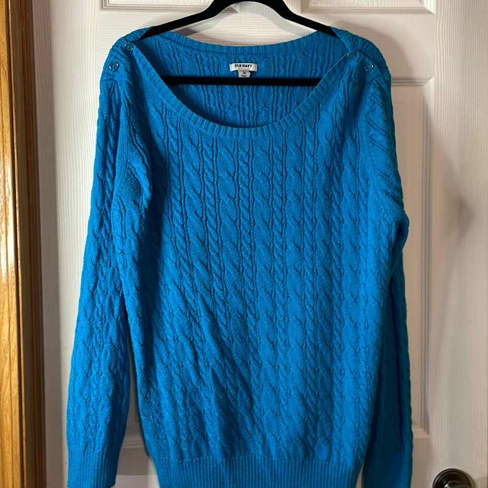 Old Navy boat neck cable knit sweater cerulean blue